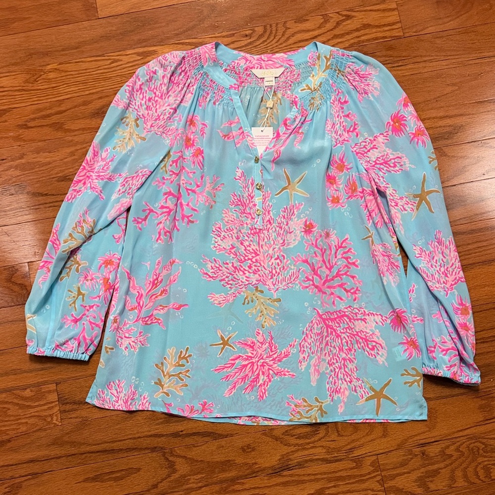 Lilly Pulitzer Elsa Vibrant Pink and Blue Top